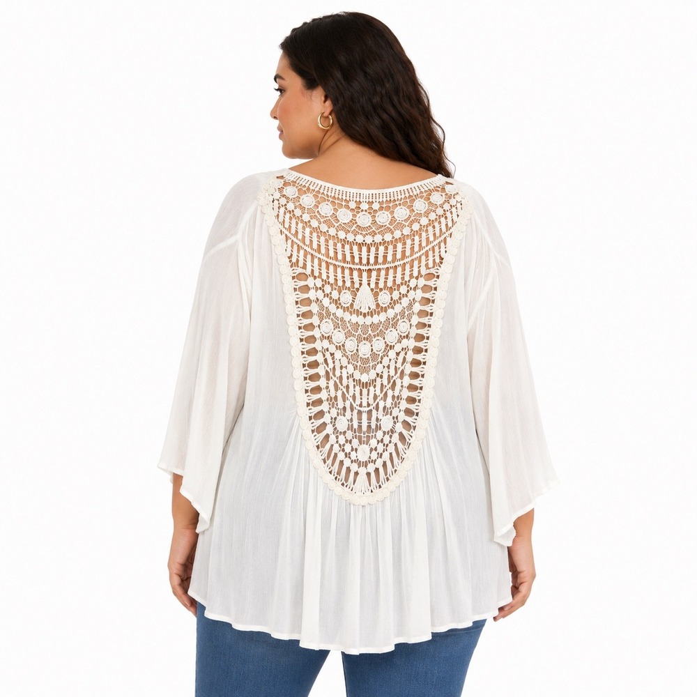 Torrid White Crochet Inset Gauze Kimono Boho Lightweight Plus Size 3X NWT